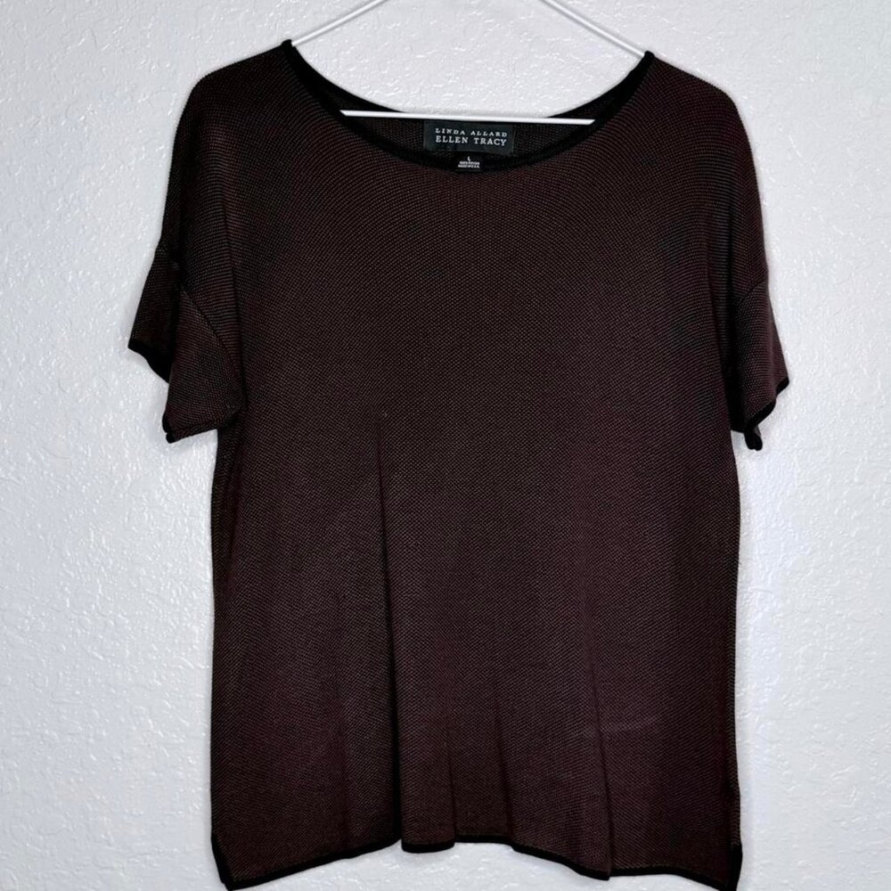 Linda Allard Elen Tracy Womens Knit‎ Shirt Womens Large Dark Brown Vintage